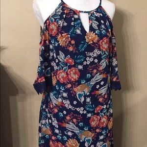 A. Byer tropical bird dress in blue size medium